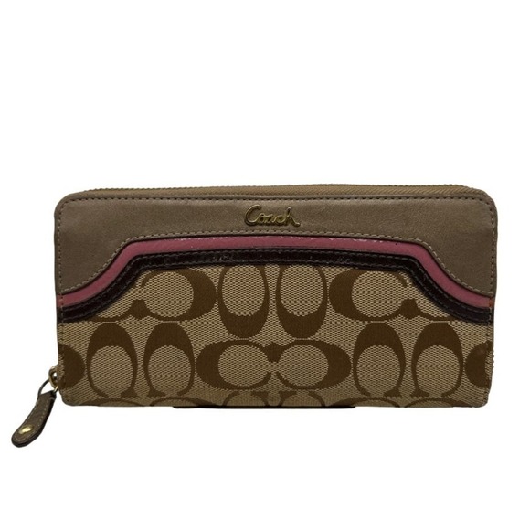 COACH Signature Canvas Zip Around Wallet - Picture 1 of 9
